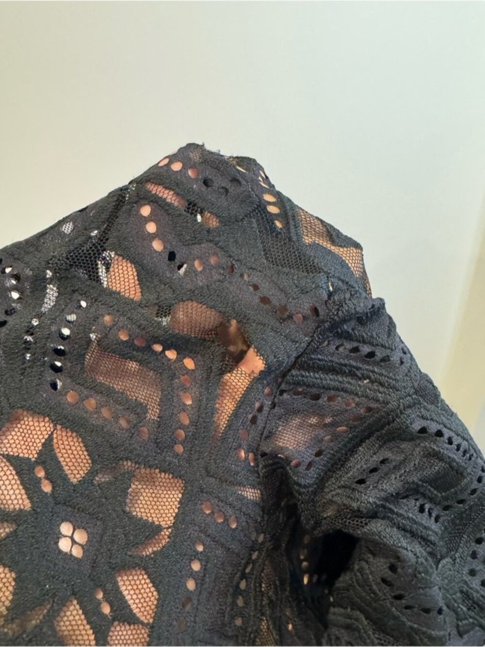 For Love & Lemons Black Lace Mini Dress XS Nude Illusion Long Sleeve 0813 - Picture 11 of 11